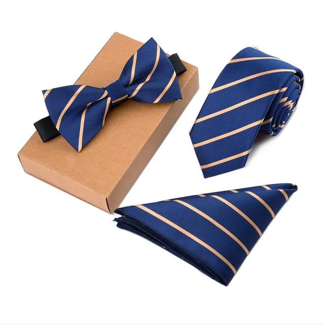 GUSLESON Slim Tie Set Men Bow Tie and Pocket Square Bowtie Necktie Cravate Handkerchief Papillon Man Corbatas Hombre Pajarita