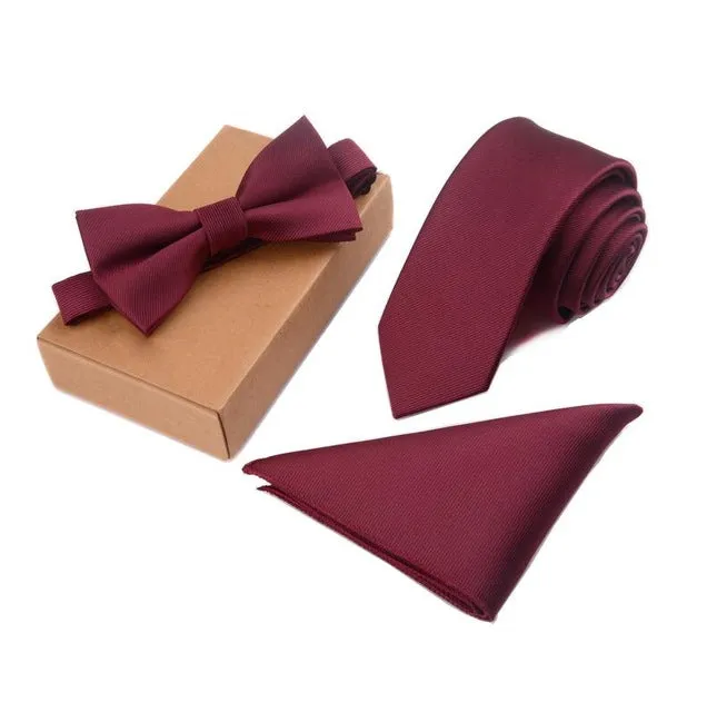 GUSLESON Slim Tie Set Men Bow Tie and Pocket Square Bowtie Necktie Cravate Handkerchief Papillon Man Corbatas Hombre Pajarita