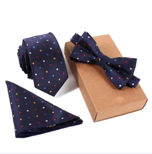 GUSLESON Slim Tie Set Men Bow Tie and Pocket Square Bowtie Necktie Cravate Handkerchief Papillon Man Corbatas Hombre Pajarita