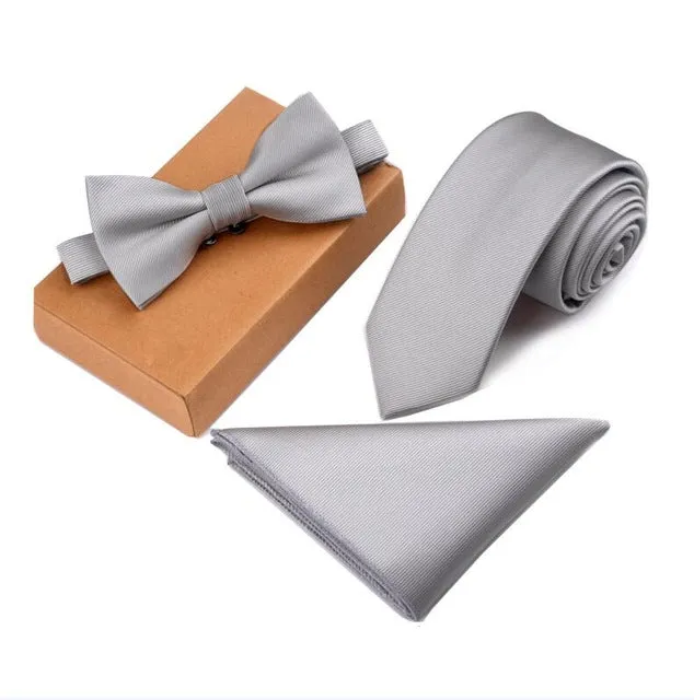 GUSLESON Slim Tie Set Men Bow Tie and Pocket Square Bowtie Necktie Cravate Handkerchief Papillon Man Corbatas Hombre Pajarita