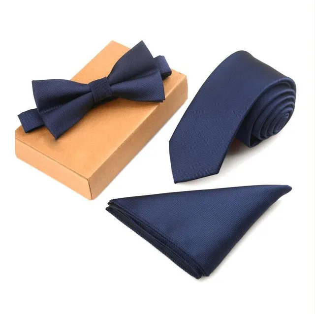 GUSLESON Slim Tie Set Men Bow Tie and Pocket Square Bowtie Necktie Cravate Handkerchief Papillon Man Corbatas Hombre Pajarita