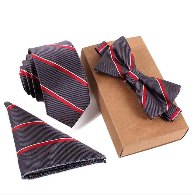 GUSLESON Slim Tie Set Men Bow Tie and Pocket Square Bowtie Necktie Cravate Handkerchief Papillon Man Corbatas Hombre Pajarita