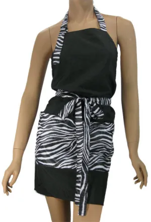 Hairstylist Dog Groomer Salon Apron In Black With Zebra Trim