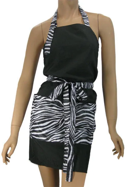 Hairstylist Dog Groomer Salon Apron In Black With Zebra Trim