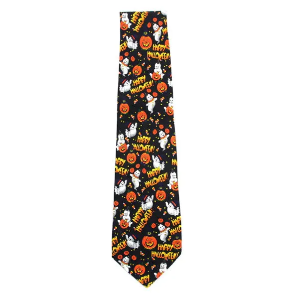 Halloween Tie Ghosts Pumpkins Black