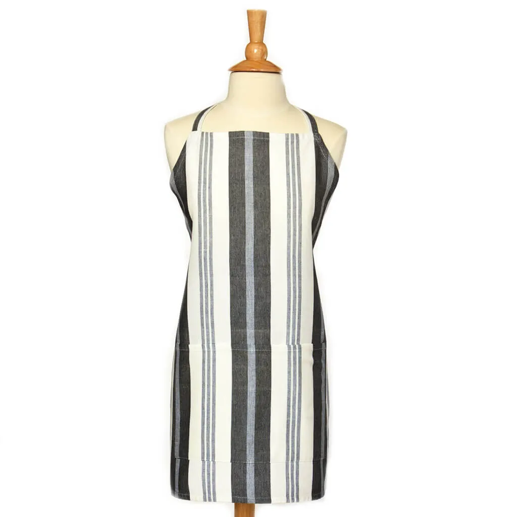 Hand Woven Bib Apron | Black & White Stripes