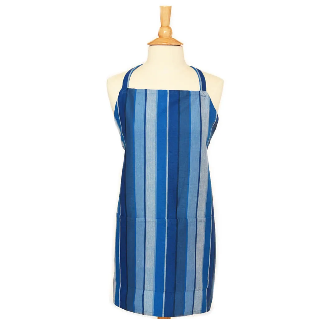 Hand Woven Bib Apron | Stormy Blues Stripes