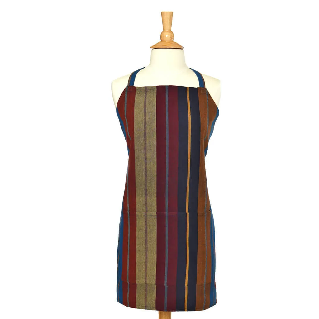 Hand Woven Bib Apron | Wide Indigo Stripes