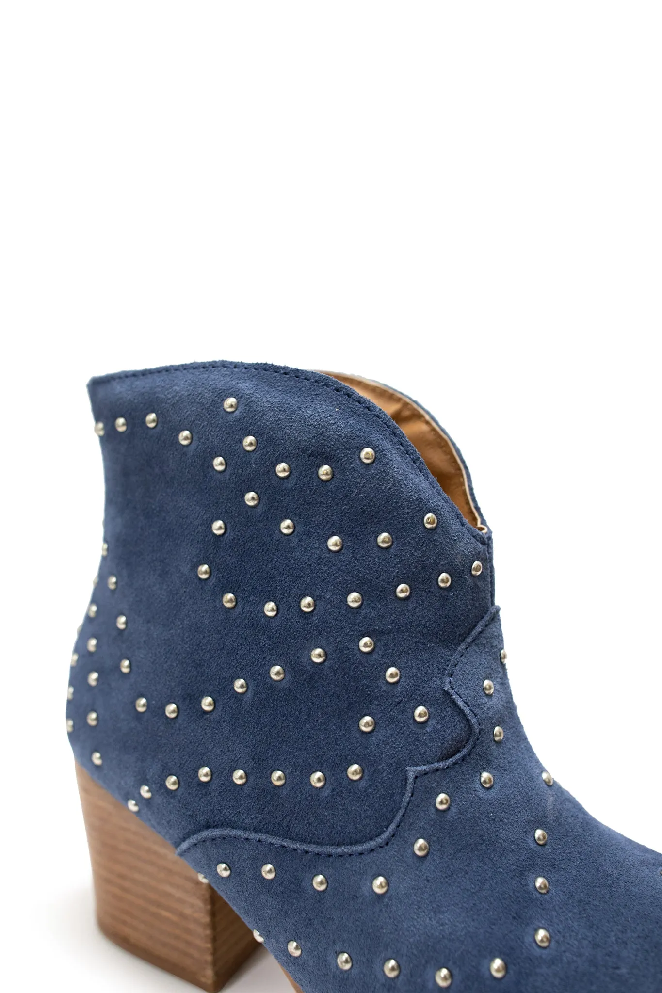 Hazel Blues® |  Twilight Studded Heeled Ankle Boot in Denim