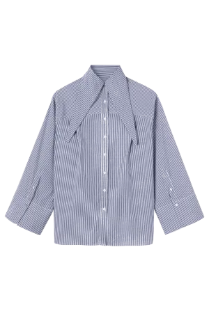 Heritage Stripes Ties-Detail High-Neck Blouse