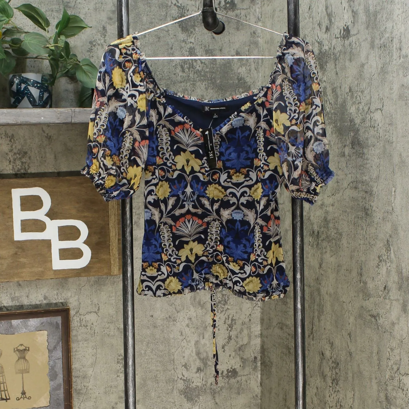 INC International Concepts Women's Floral Ruched Front Top