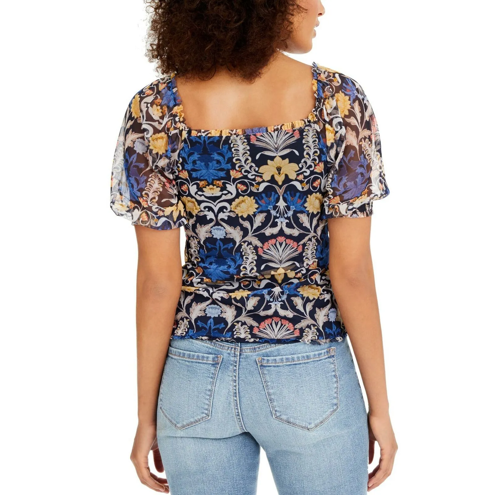 INC International Concepts Women's Floral Ruched Front Top