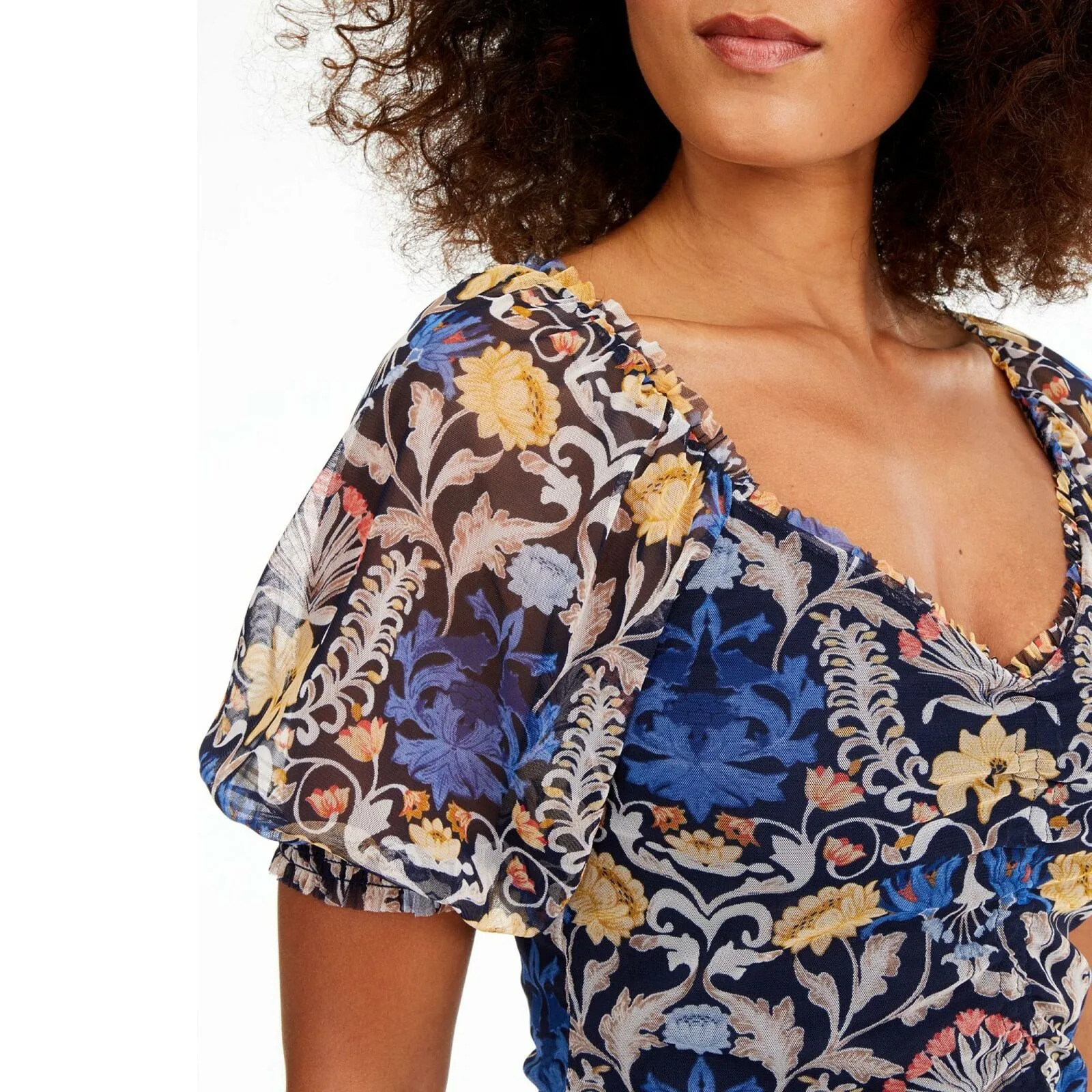 INC International Concepts Women's Floral Ruched Front Top