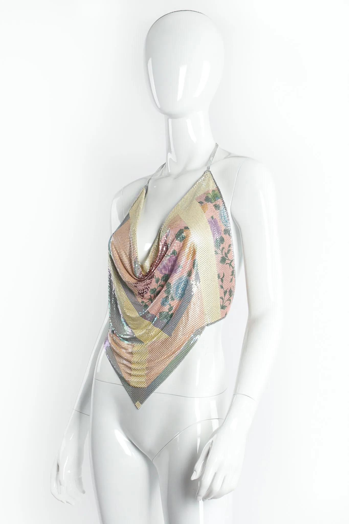 Iridescent Floral Geo Pointed Metal Mesh Halter