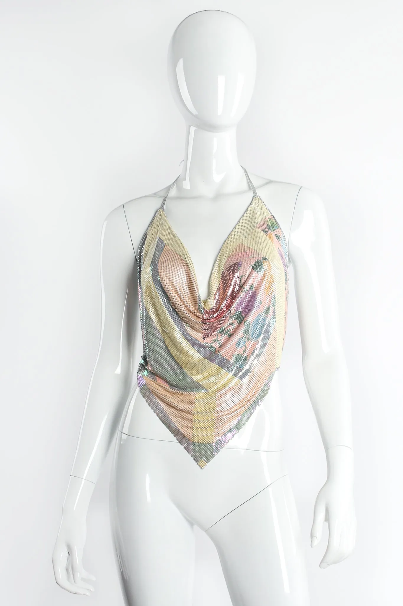 Iridescent Floral Geo Pointed Metal Mesh Halter