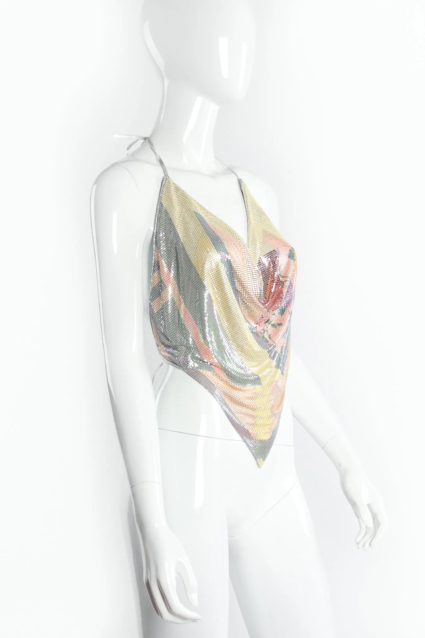 Iridescent Floral Geo Pointed Metal Mesh Halter