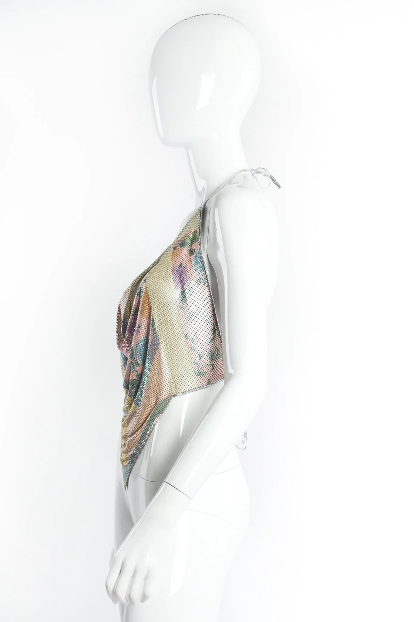 Iridescent Floral Geo Pointed Metal Mesh Halter