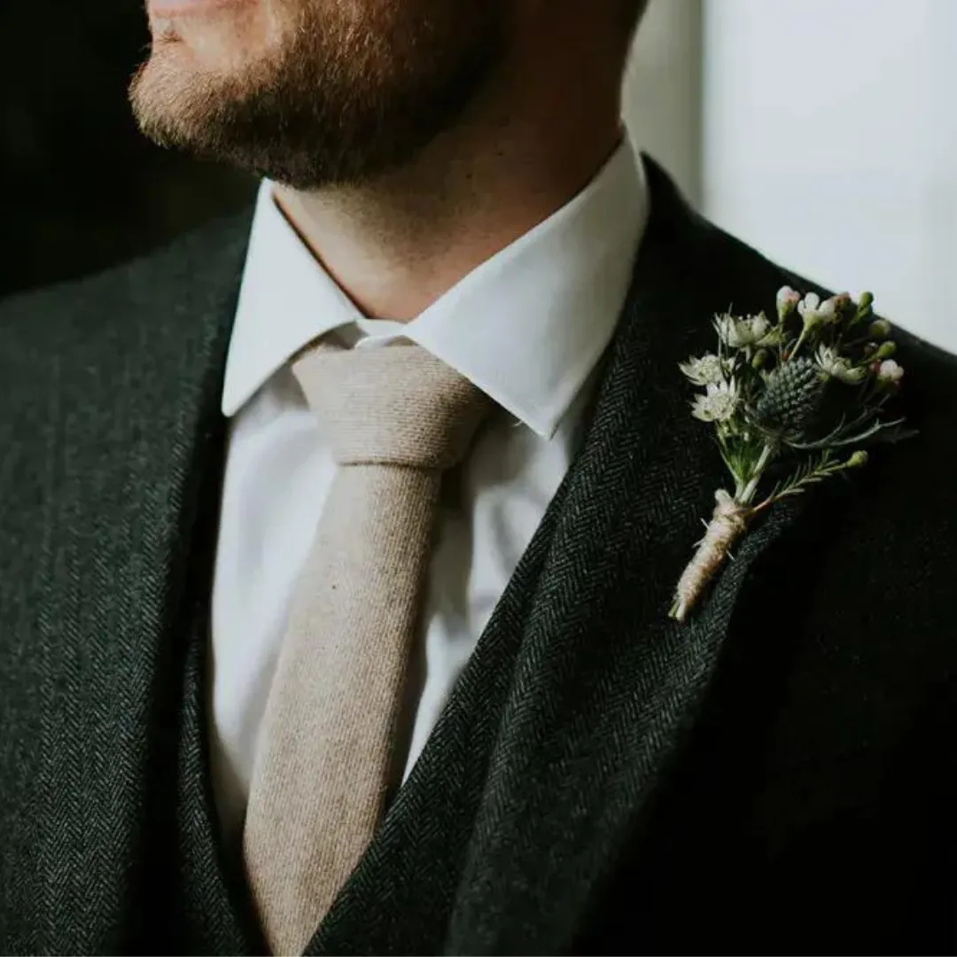 Jacob Biscuit Brown Skinny Tweed Tie & Pocket Square Set