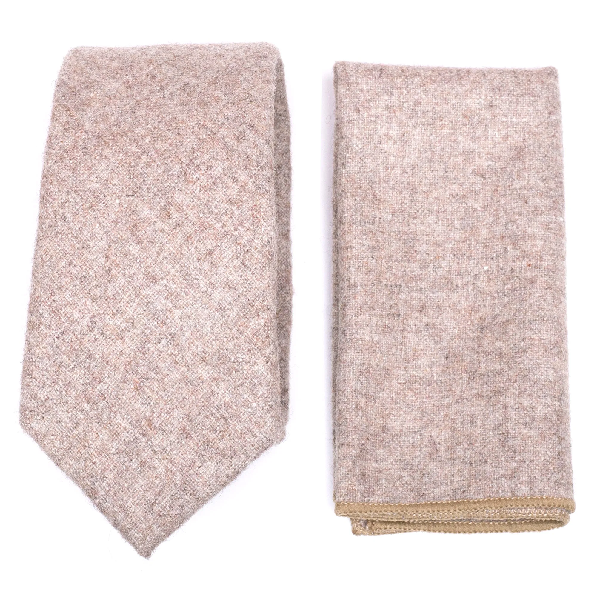 Jacob Biscuit Brown Skinny Tweed Tie & Pocket Square Set