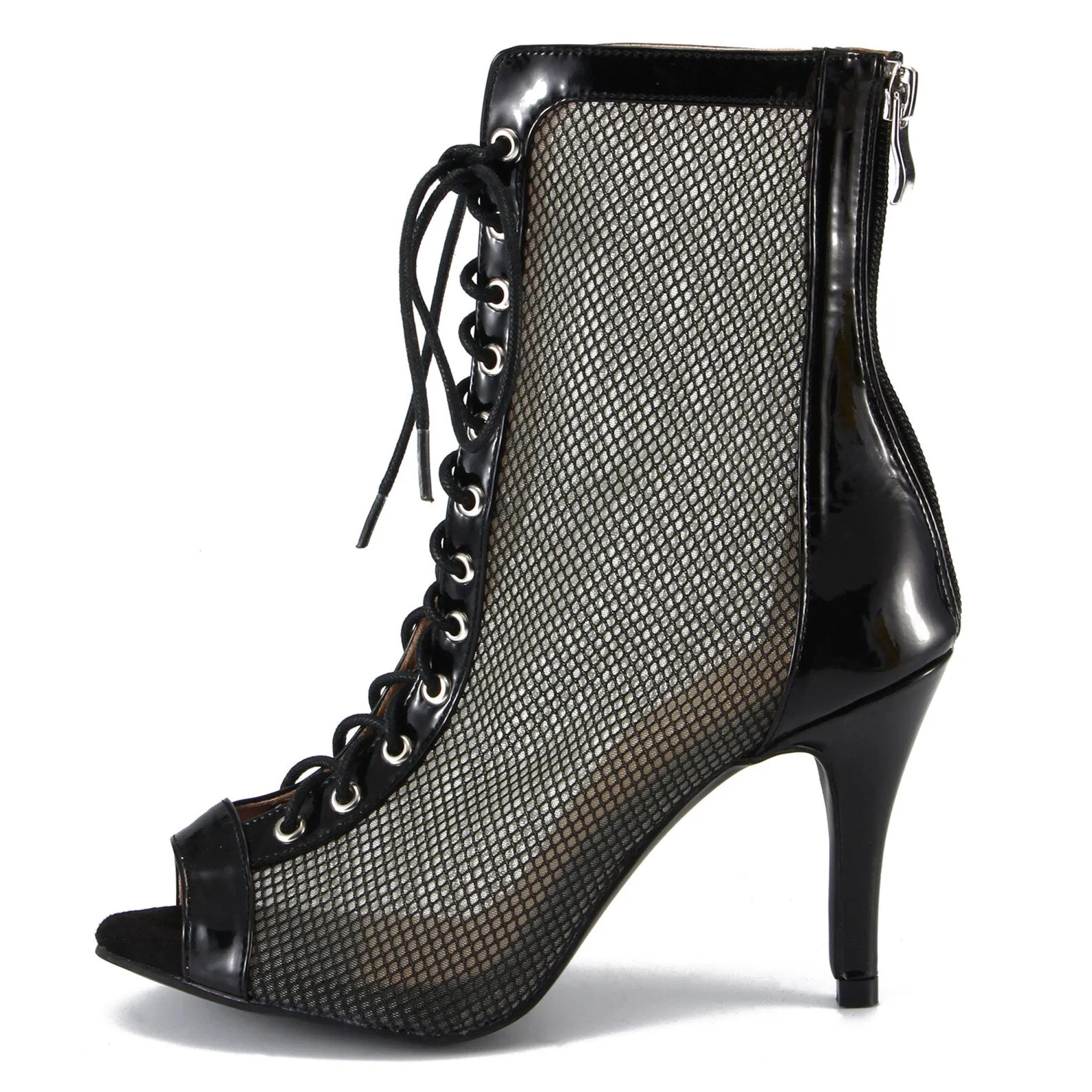 Jezzie - Mesh Lace Up Dance Booties (Rubber Sole)