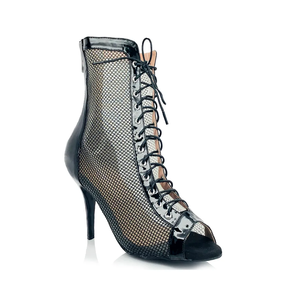 Jezzie - Mesh Lace Up Dance Booties (Rubber Sole)