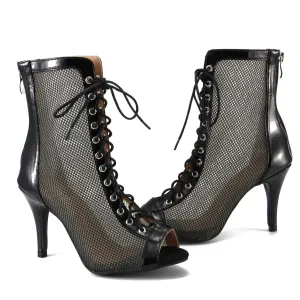 Jezzie - Mesh Lace Up Dance Booties (Rubber Sole)