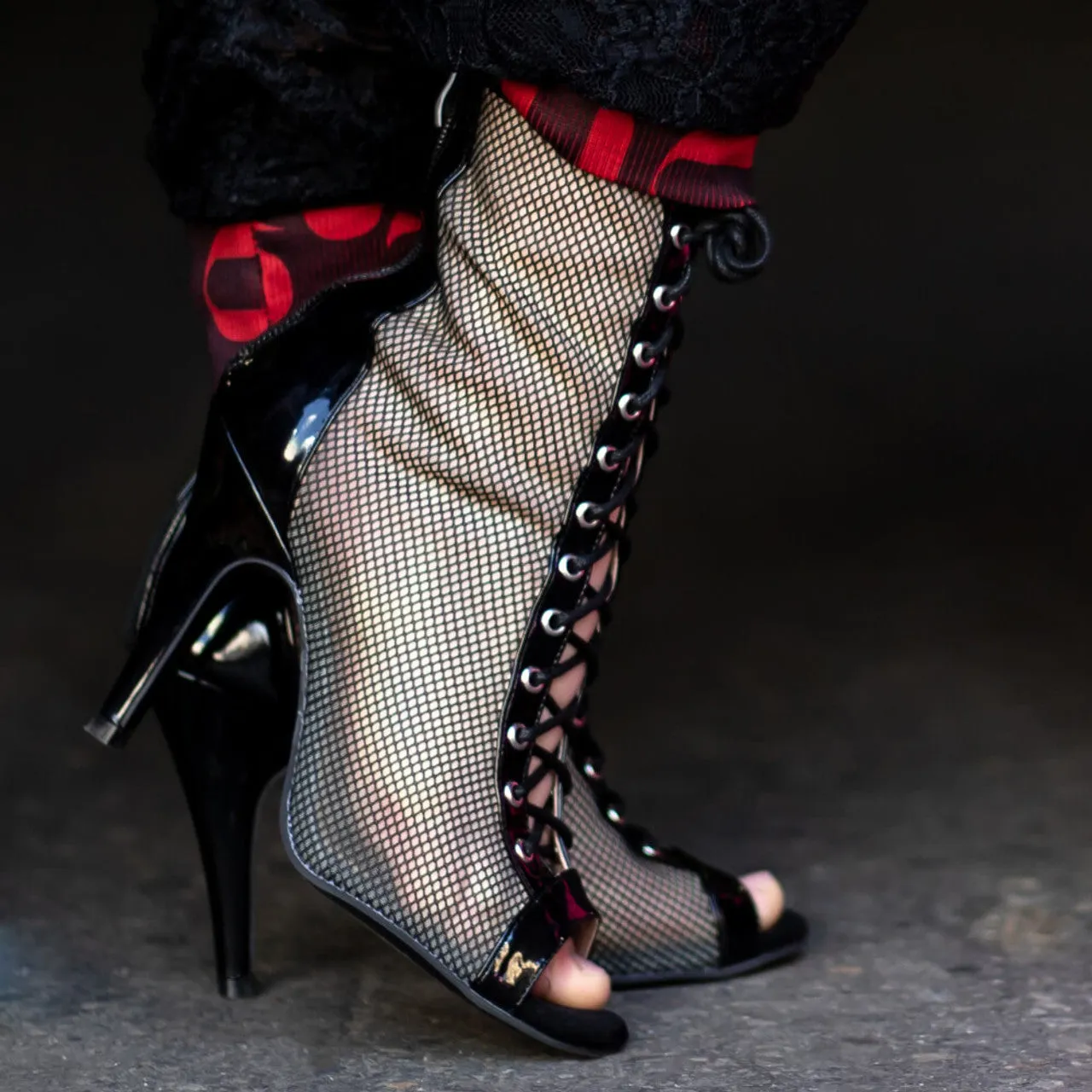 Jezzie - Mesh Lace Up Dance Booties (Rubber Sole)
