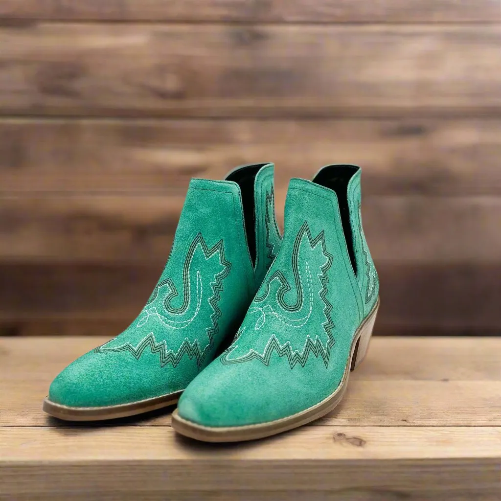 Kickin' A And Taking Names Booties in Turquoise Suede