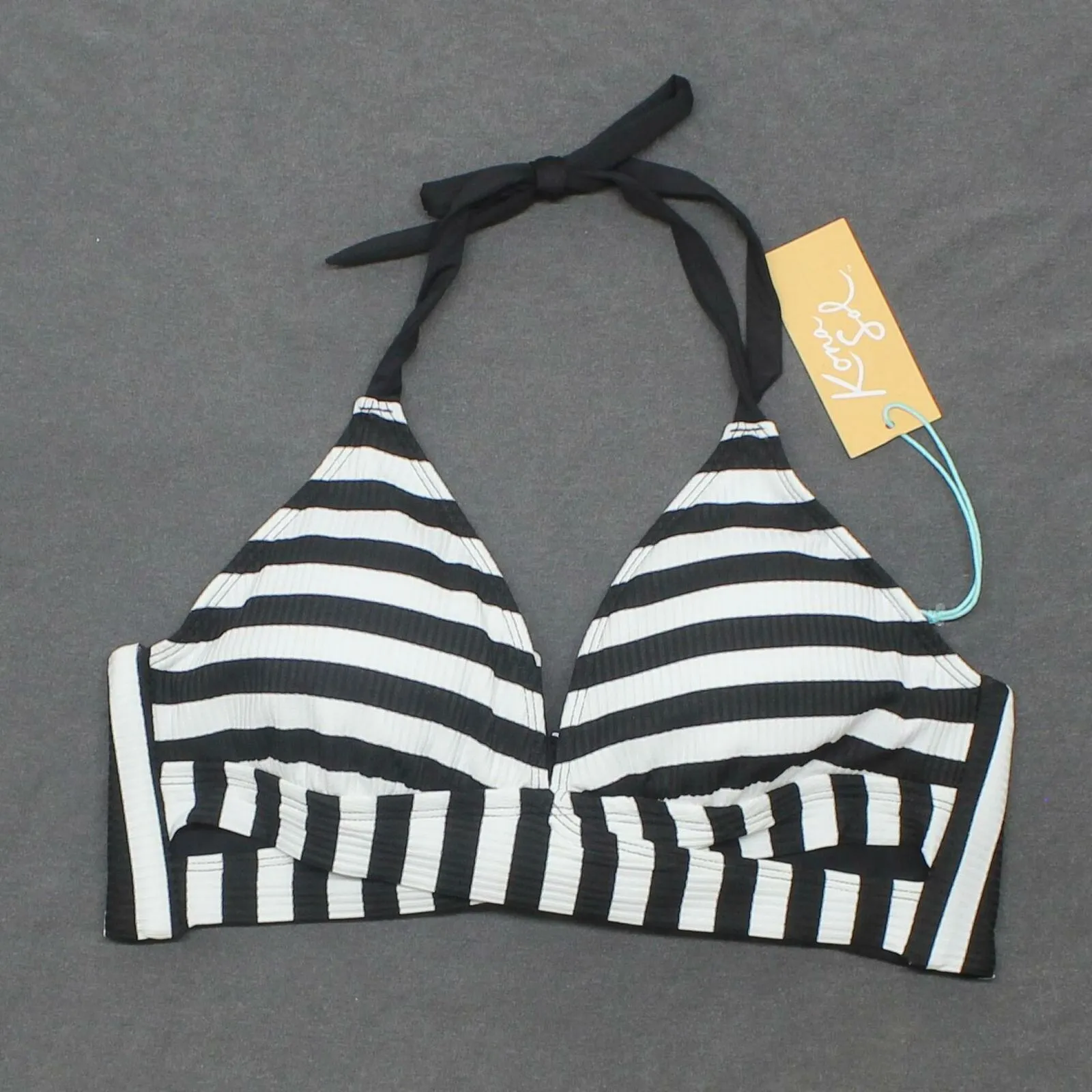 Kona Sol Women's Striped Faux Wrap Halter Bikini Top
