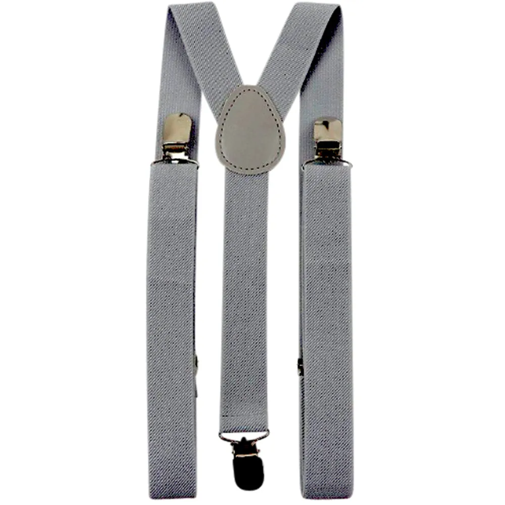 Laurie Light Grey Herringbone Adult Wool Bow Tie, Pocket Square and Slate Grey Braces Set