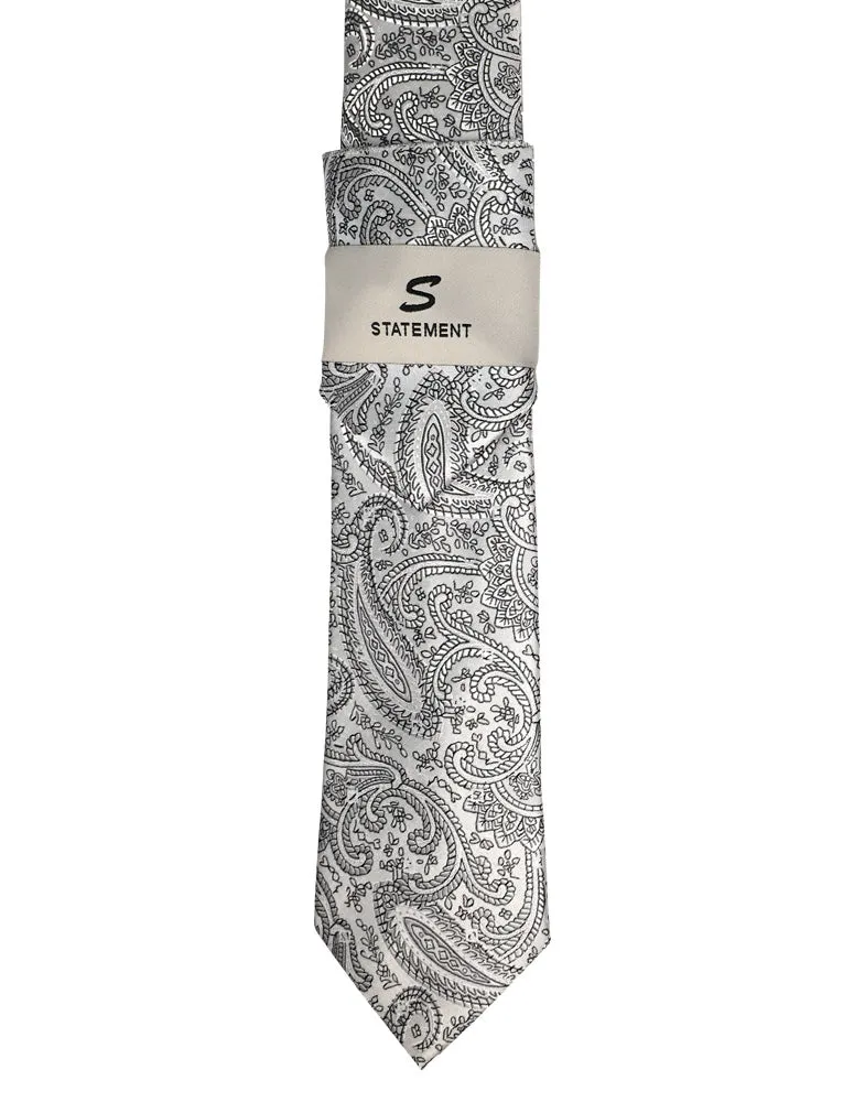 LIGHT GREY PAISLEY 2 PC TIE & HANKIE SET