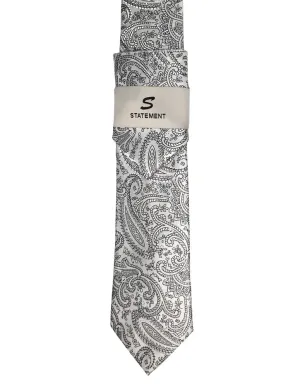LIGHT GREY PAISLEY 2 PC TIE & HANKIE SET