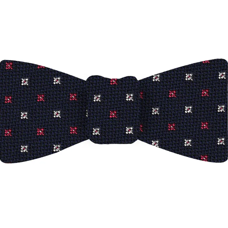 Light Red & White on Dark Navy Blue Mogador Pattern Bow Tie #MGJBT-6