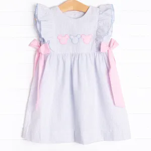 Little Mouse Trio Applique Dress, Blue