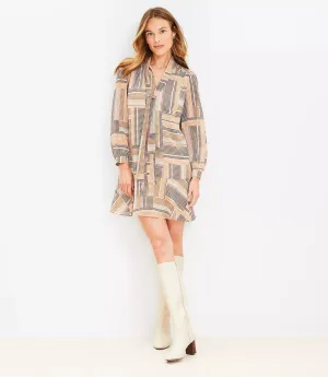 LOFT NWT Petite Houndstooth Bow Mini Flounce Dress Size SMALL