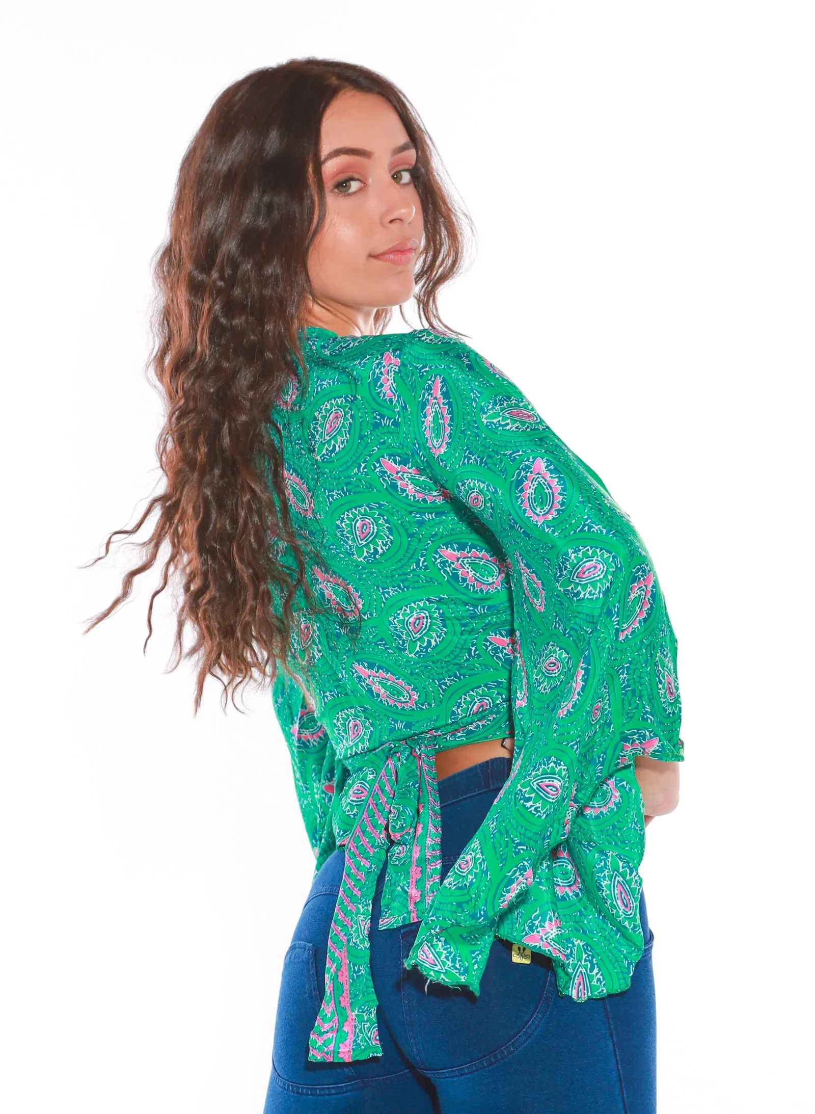 Long sleeve Wrap top - Freesize- green