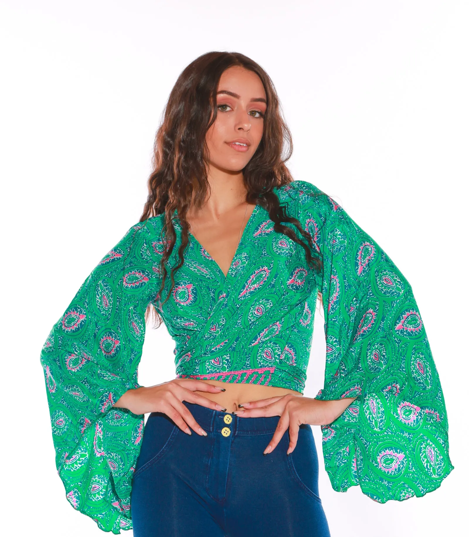 Long sleeve Wrap top - Freesize- green