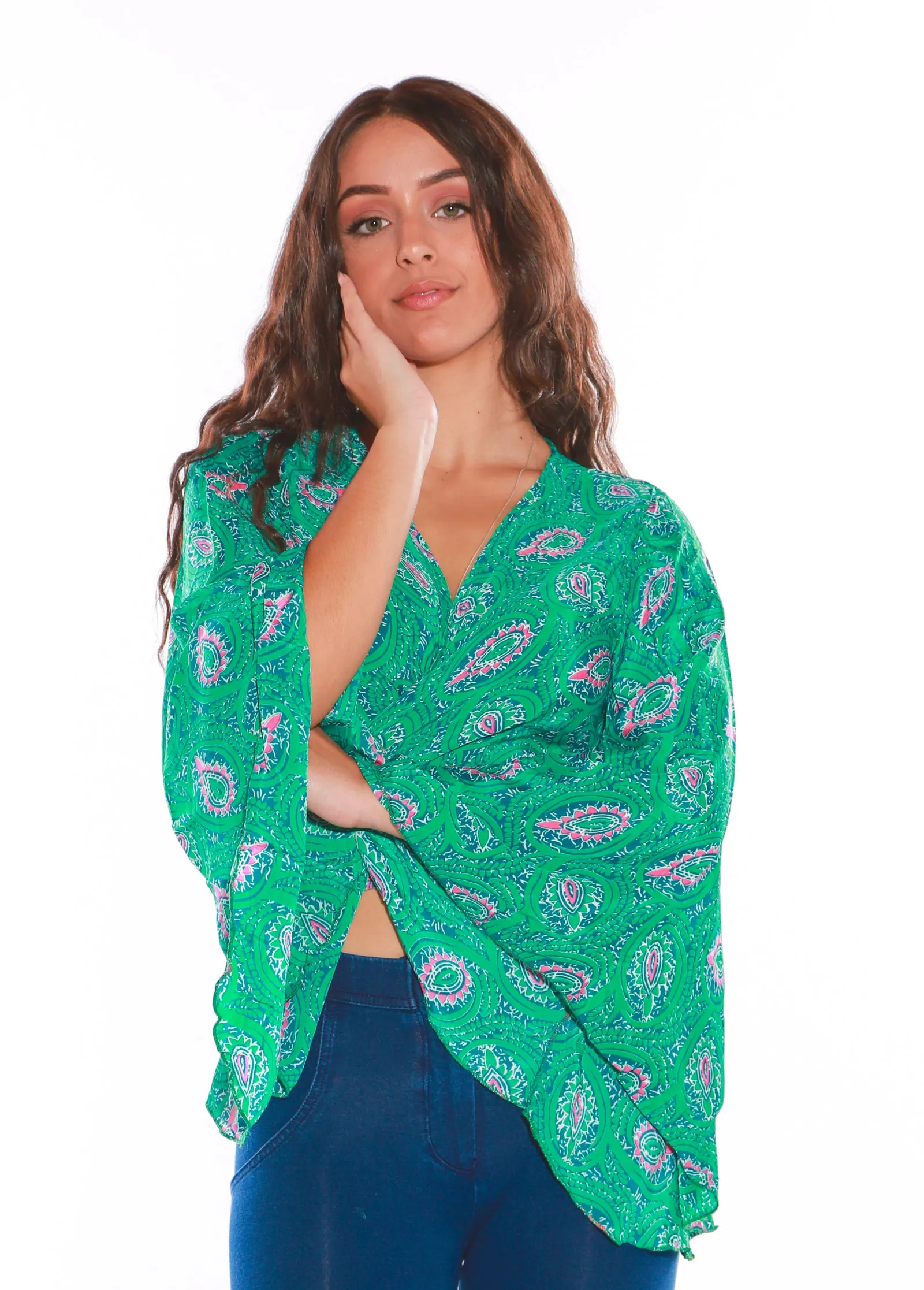 Long sleeve Wrap top - Freesize- green