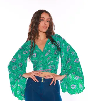 Long sleeve Wrap top - Freesize- green