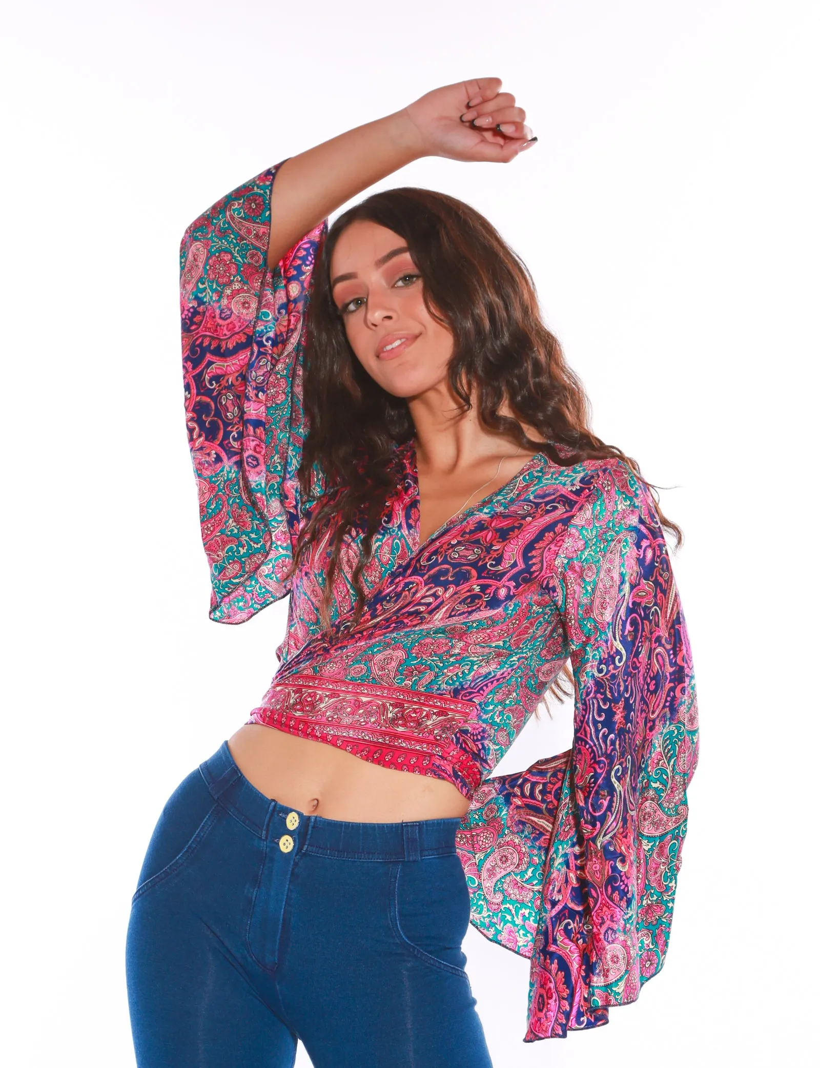 Long sleeve Wrap top - Freesize- purple