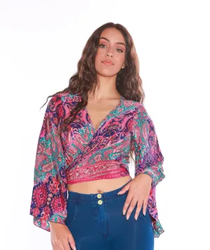 Long sleeve Wrap top - Freesize- purple