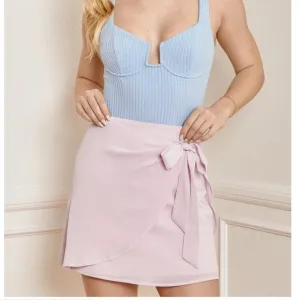 Lulus Headed for Vacay Dusty Pink Lilac Tie-Front Mini Women Skirt Size Small