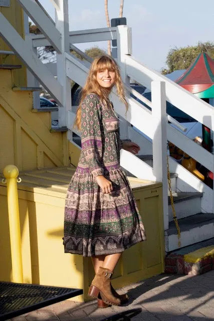 Luna Printed  Long Dress Green/Purple With Lurex