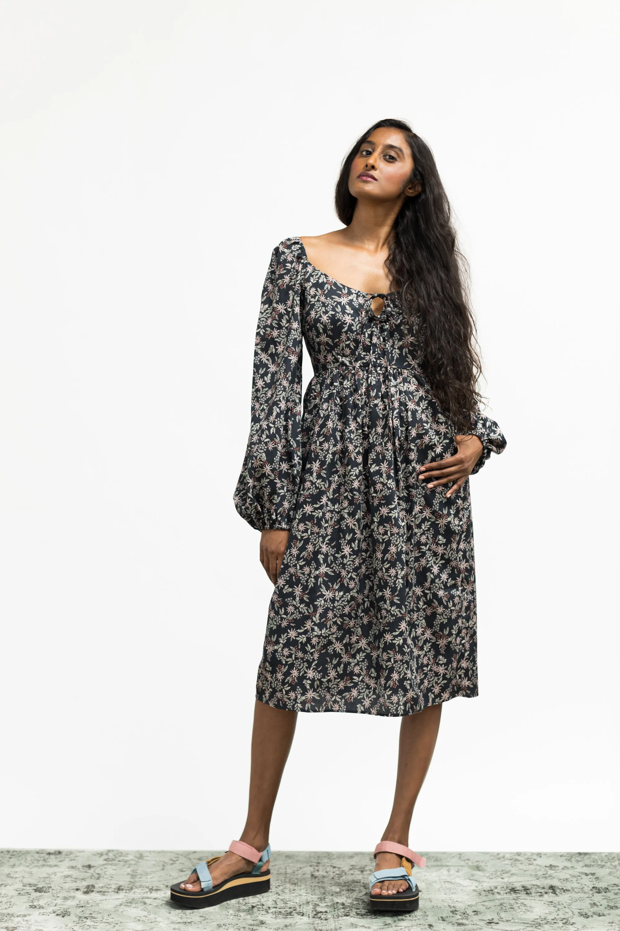 Marcela Dress / Black Floral Cotton