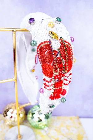 Mardi Gras White Mud Bug Sequin Knotted Headband