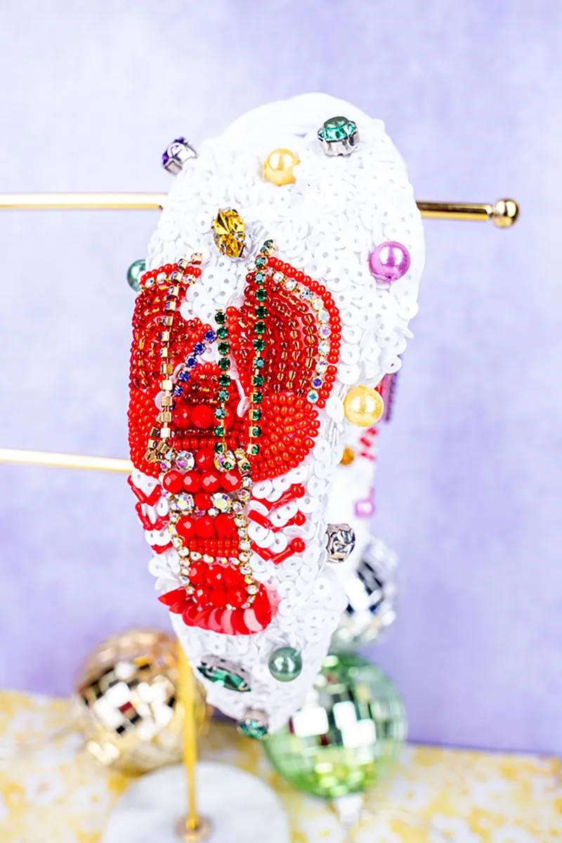 Mardi Gras White Mud Bug Sequin Knotted Headband
