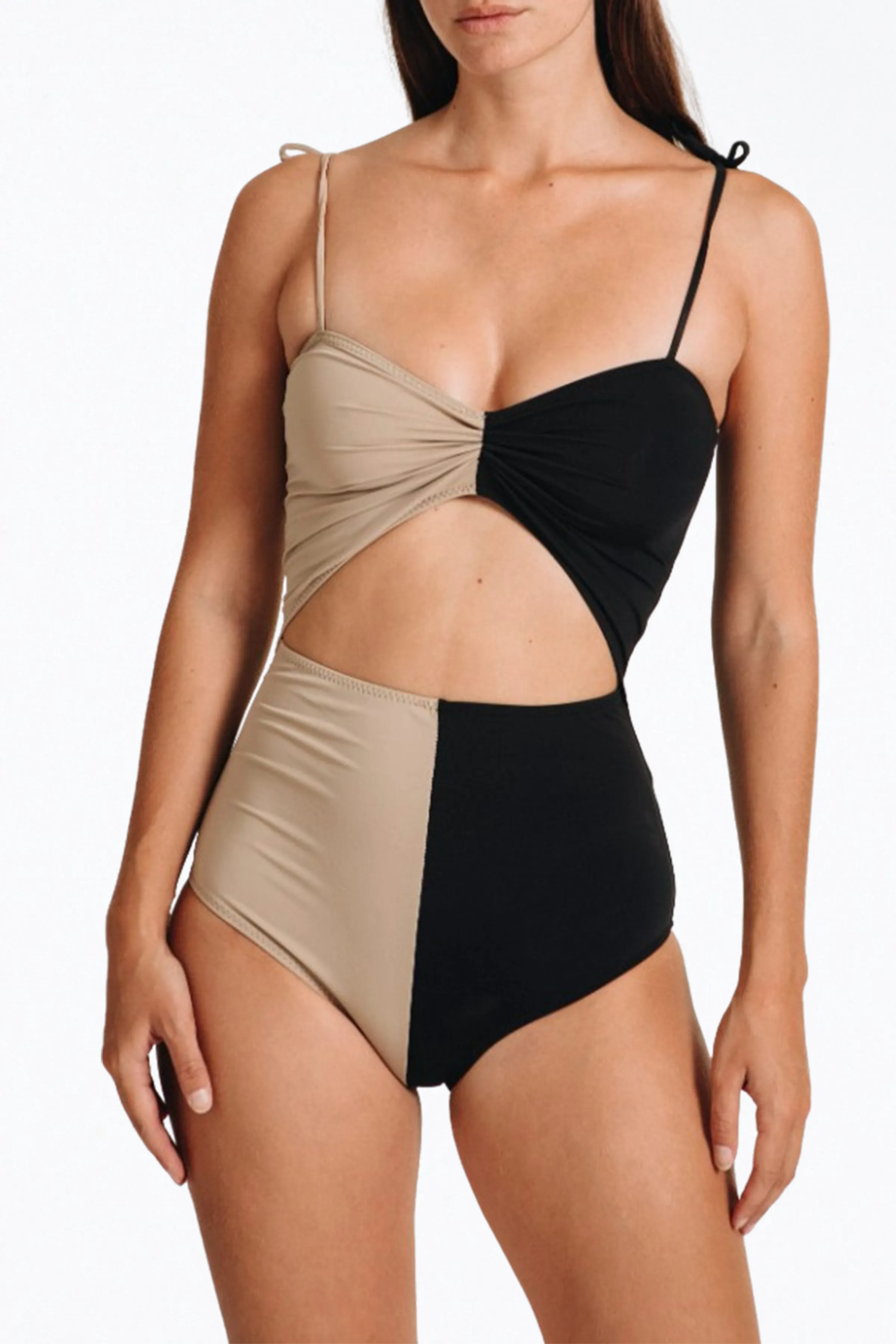 MARINA CUTOUT TWO-TONE ONE PIECE SWIMSUIT