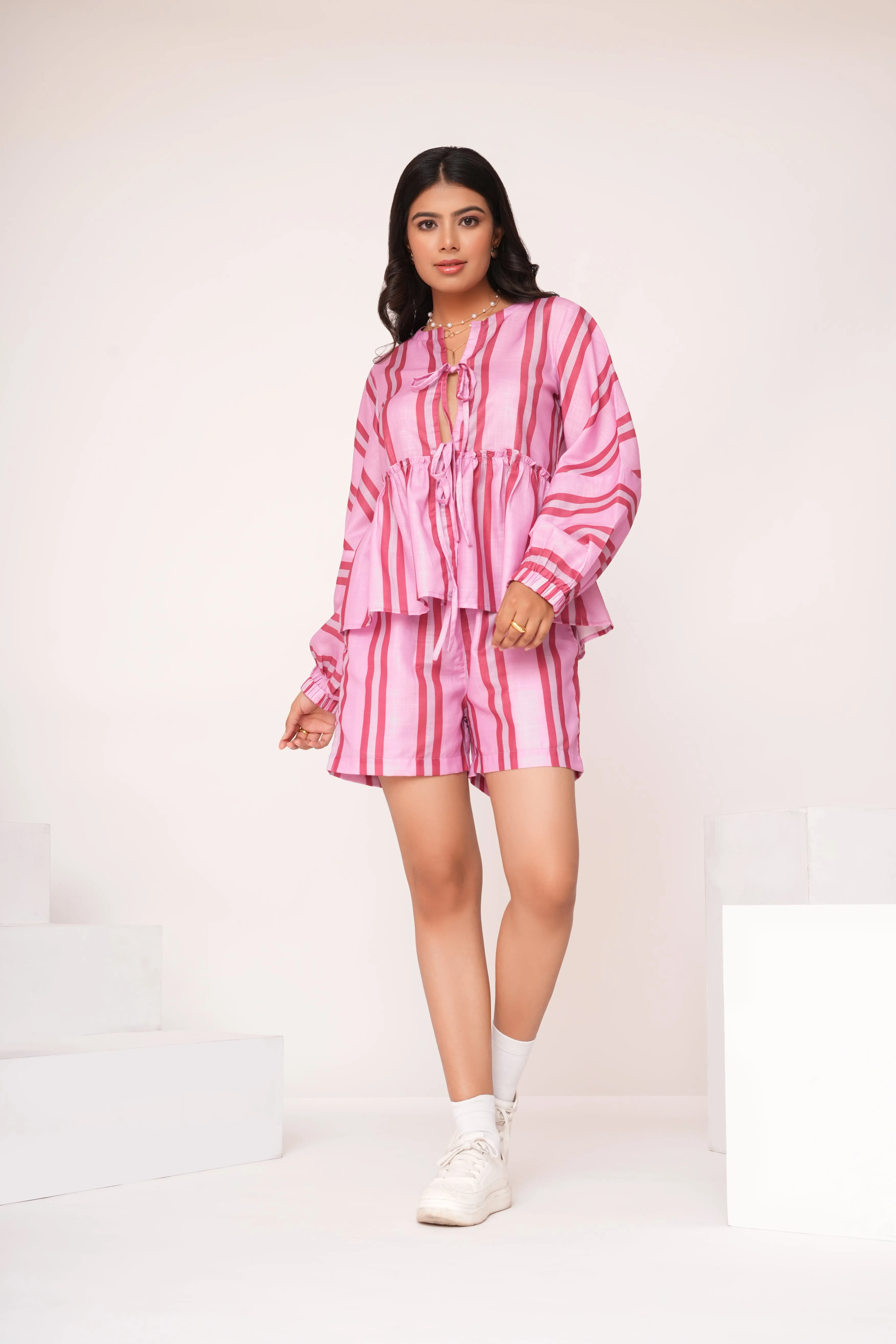 Mehak Bakshi in Bubble Gum Stripes Coord Set