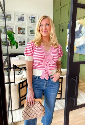 Mend Your Heart Striped Cardigan in Pink