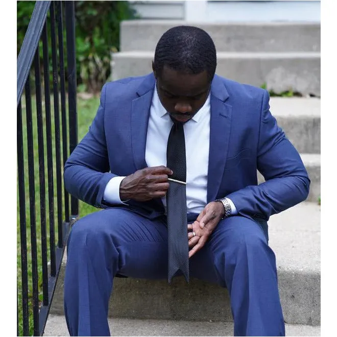 Men's Black Blue Cavalz V cut Necktie